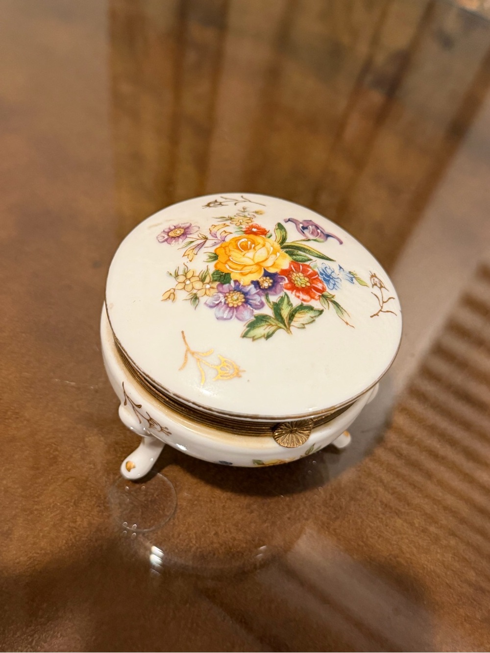 Porcelain Floral Trinket Box - Hand-Painted Flowers
